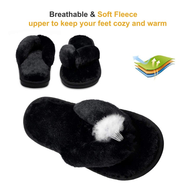 JOINFREE Women's Furry House Slippers Soft Slide Shoes Non Slip Fuzzy Flip Flop Black 11-12 M US - Image 2